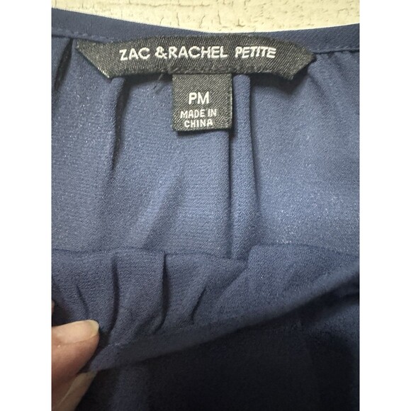 Zac & Rachel Woman Petite Size PM Navy Blue Pearl Embellished Long Sleeve Blouse - Picture 8 of 9